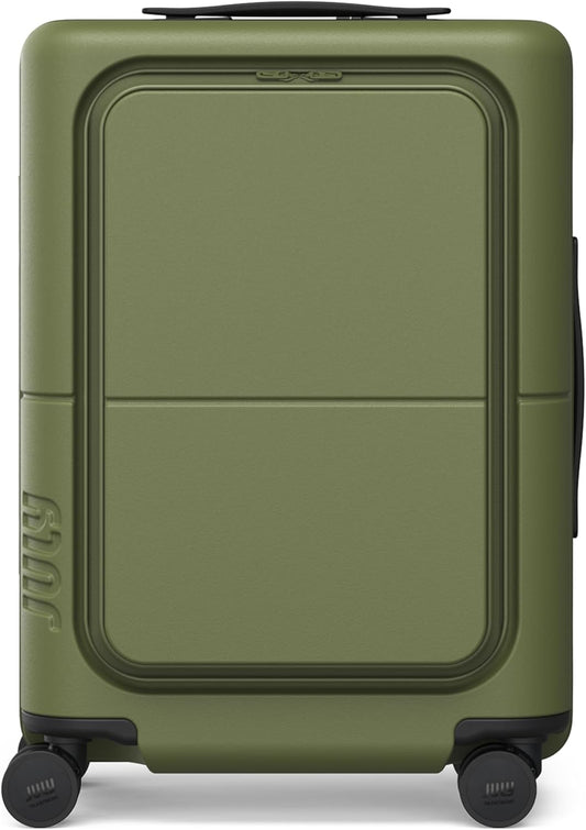 Carry On Pro - 20" Hardshell with Front Pocket, Airline Approved Carry On Luggage with Wheels, TSA Lock Rolling Suitcase, Silent Spinner Wheels, USB Ports & Ejectable Battery - Moss