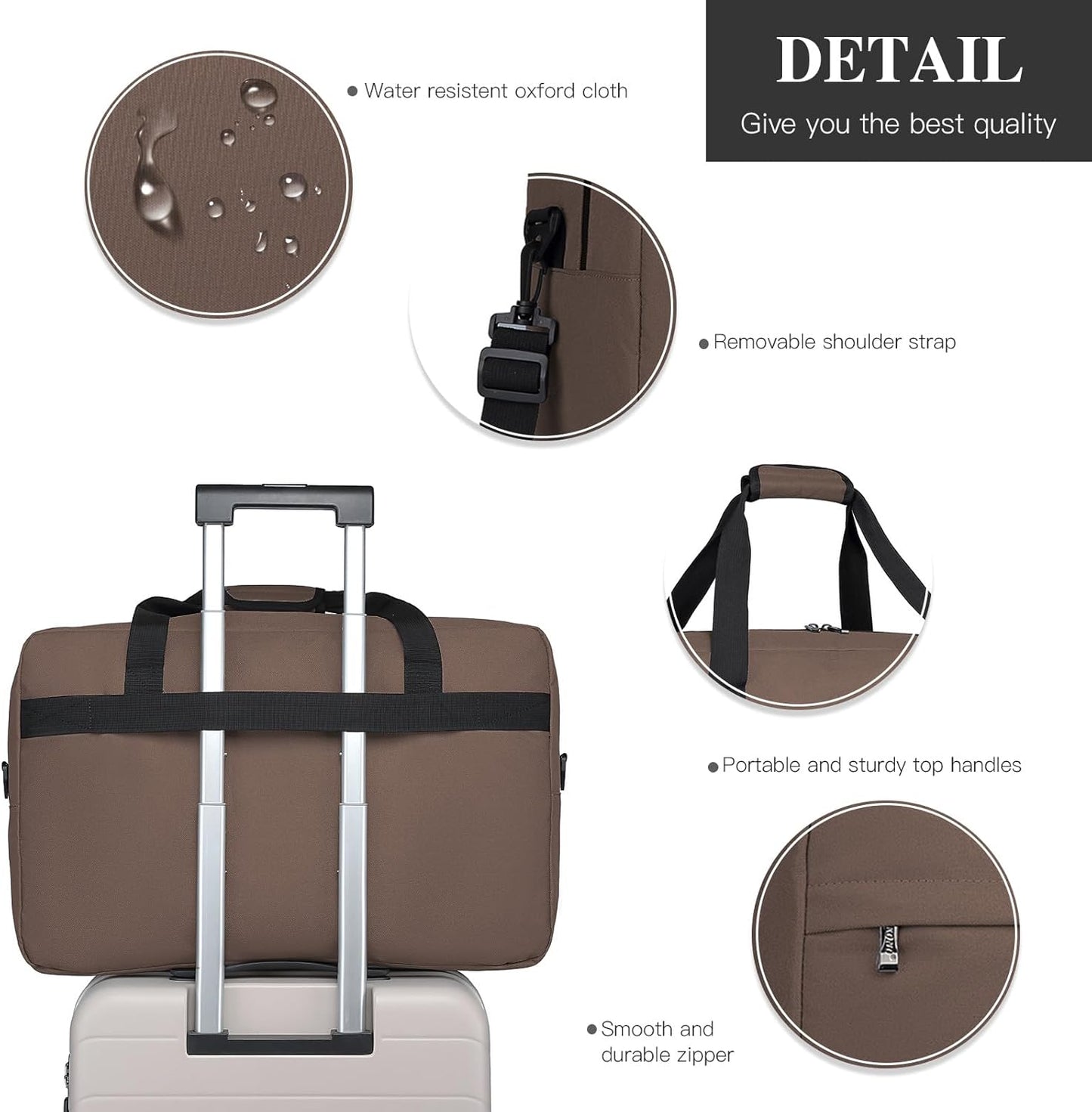 Kono Travel Duffel Bag 48L Large Carry-on Bag Sports Tote Gym Bag Weekender Overnight Bags for Men Women 21.65"x13.78"x9.84" Brown