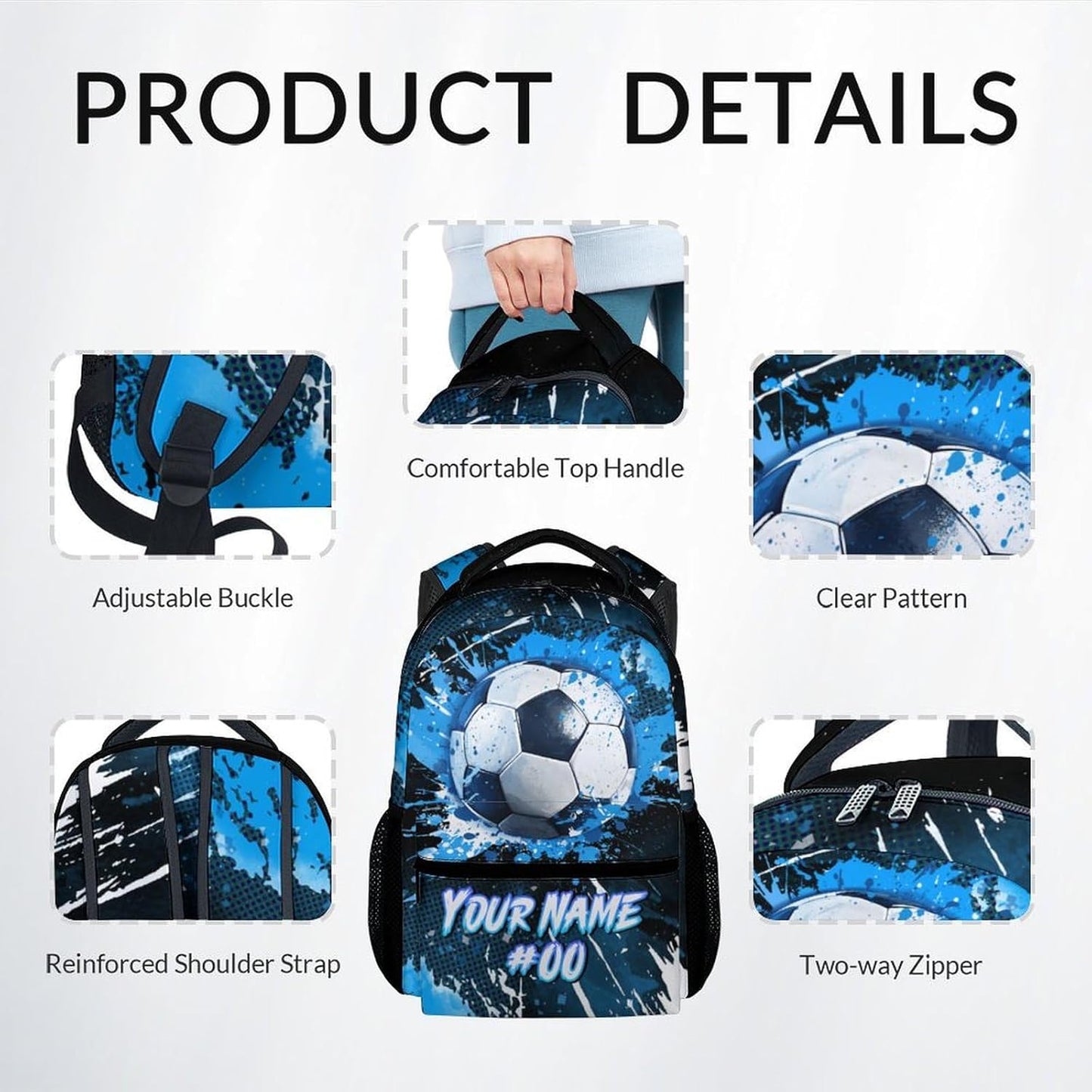 COZYAURA Kids Backpack - Personalized Soccer Backpacks Set for Boys Girls - School Bookbag with Lunch Box - Sport Themed Book Bag for Elementary Middle School
