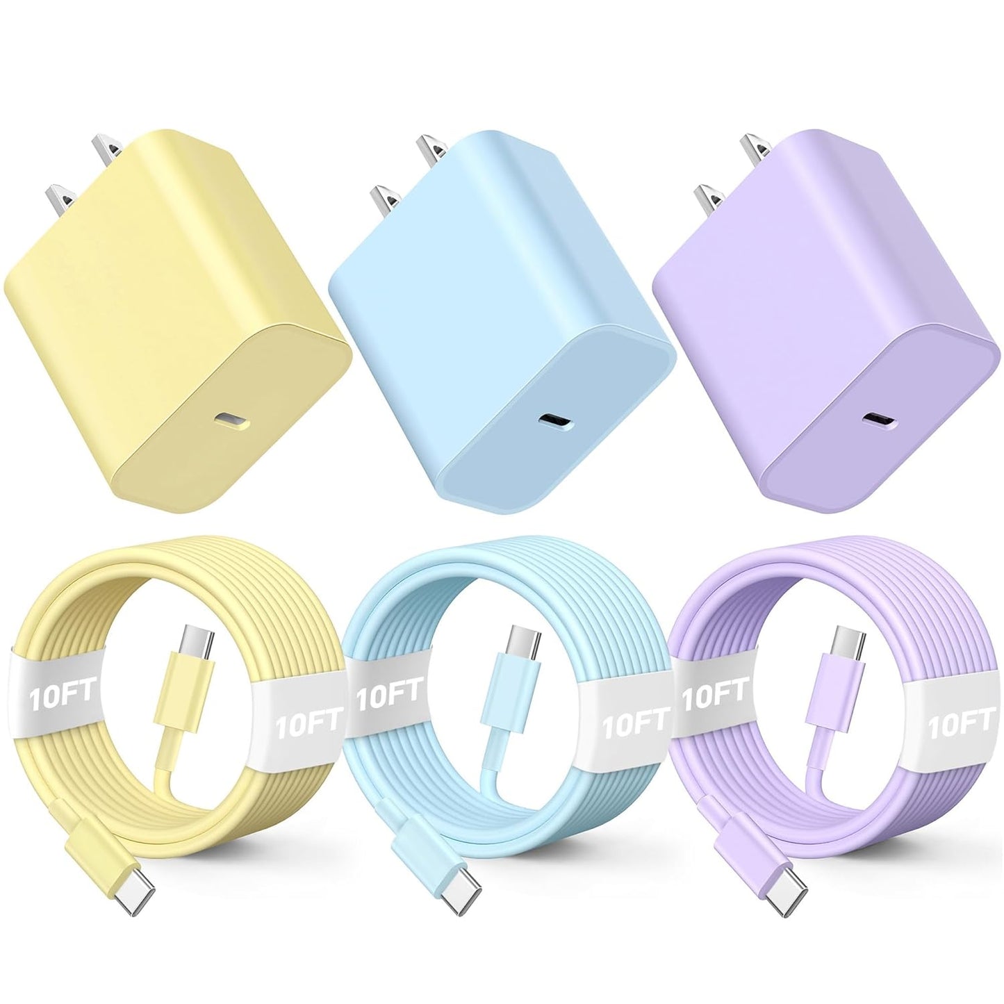 Compatible with iPhone 17/16/15 Charger Fast Charging, 3 Pack 20W USB C Colorful Charger Block with 10 FT USB-C to C Cable for Phone 17 16 15 Pro/Plus/Pro Max,Pad Pro 12.9/11 inch,Pad Air