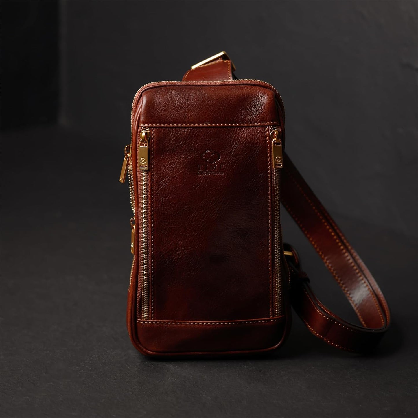 Time Resistance Leather Crossbody Bag - Brown Sling Bag - Messenger Bag for Men and Women - Handmade Shoulder Bag Backpack