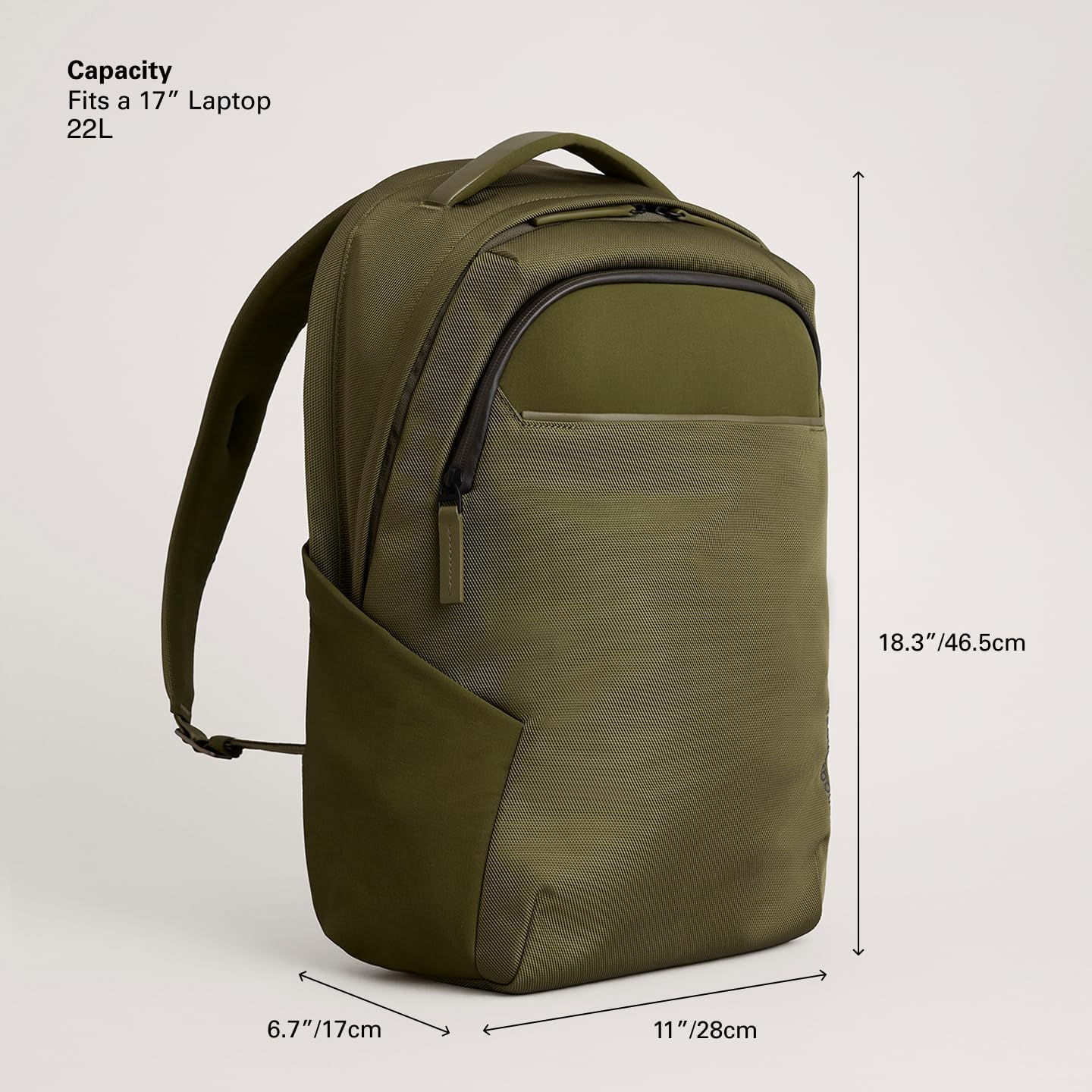 Troubadour Neo Backpack - 22L Lightweight Laptop Backpack - Ergonomic & Water Resistant - Versatile Style for Work and Travel - Bronzed Olive