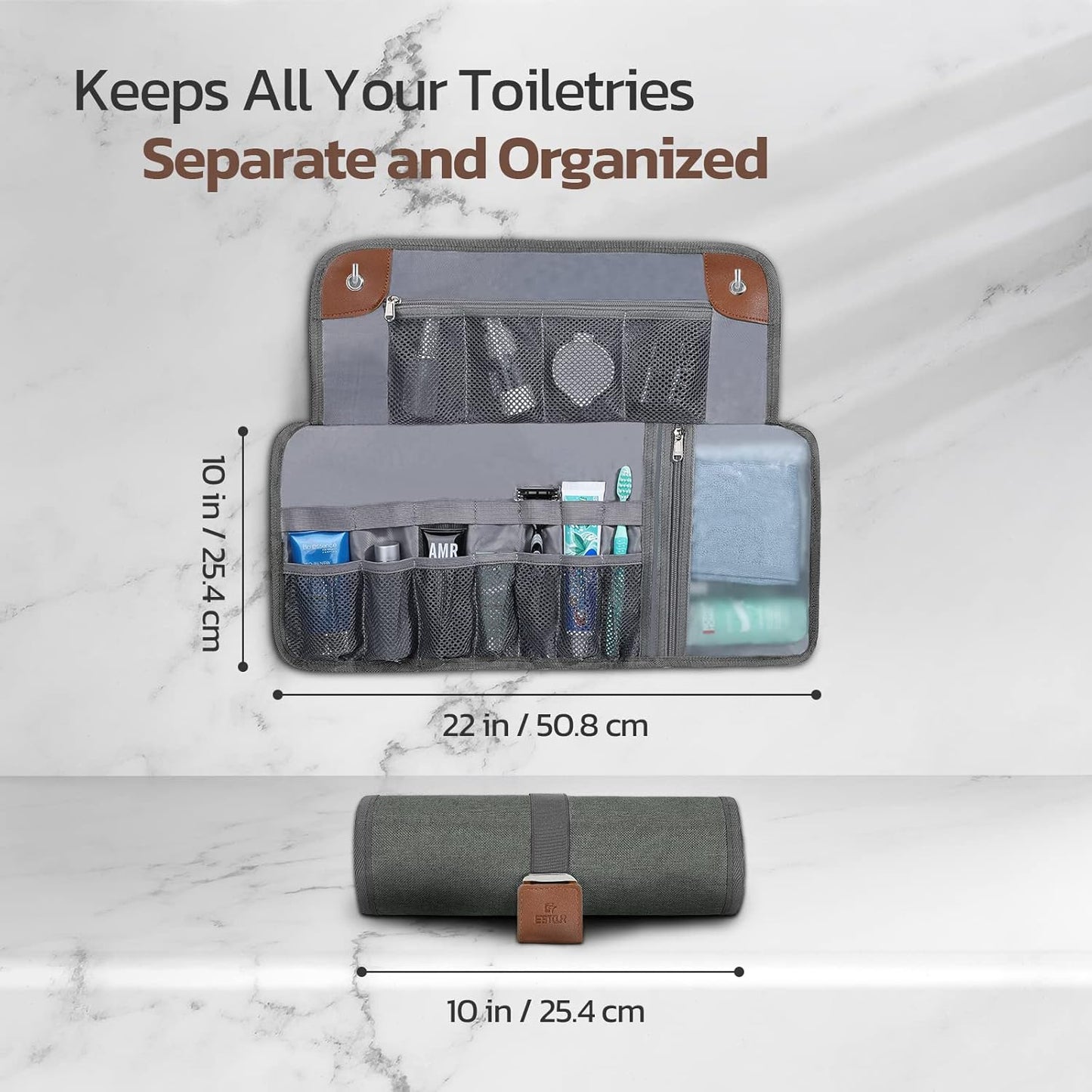 Toiletry Bag for Men, Travel Essentials Travel Toiletry Bag, Water-Resistant Compact Bathroom Roll Organizer for Hygiene, Shaving kit, Gifts for men (5.Mystery Gray(Polyster))