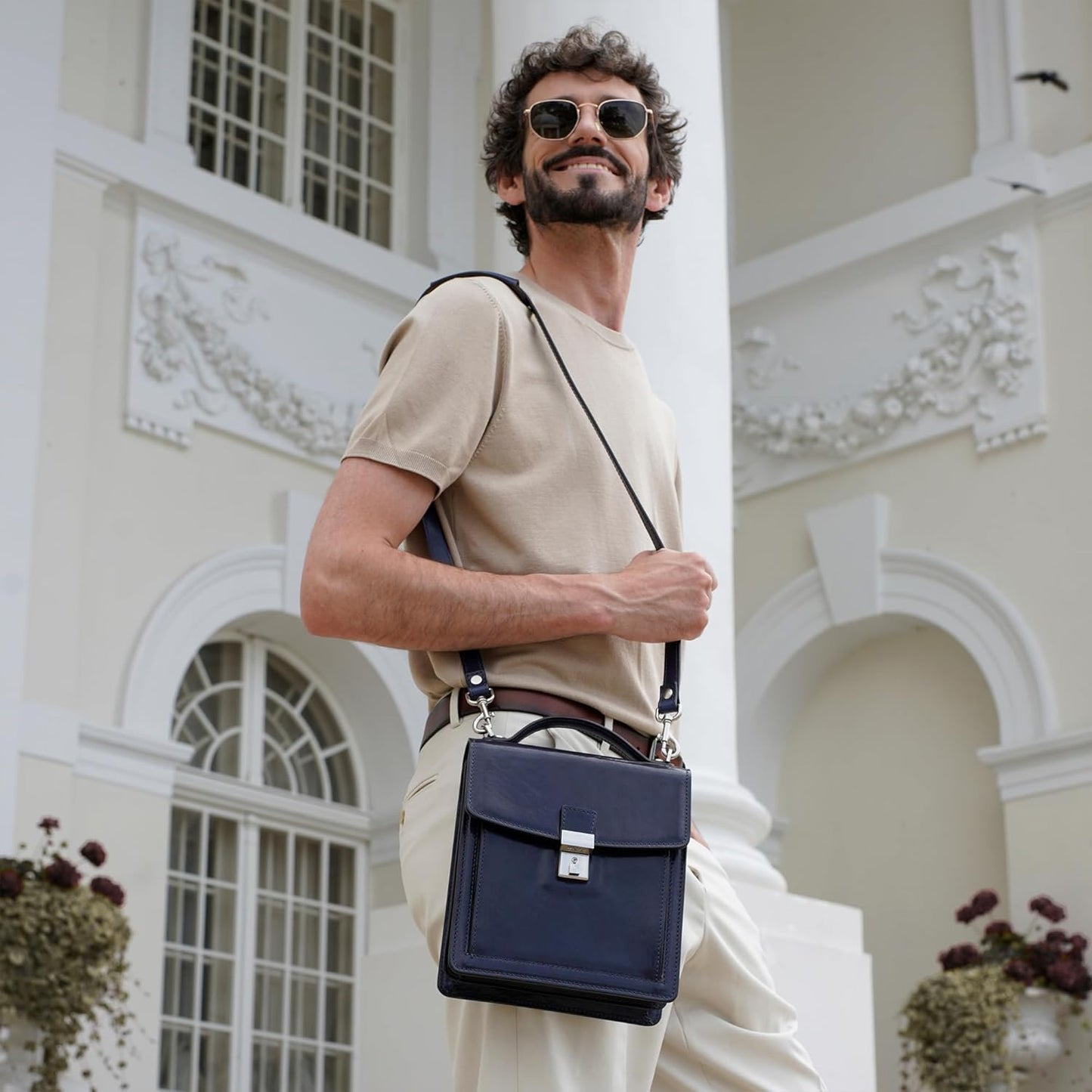 Time Resistance Small Leather Briefcase for Men - Crossbody Bag - Italian Leather Messenger Bag - Gift Box Included