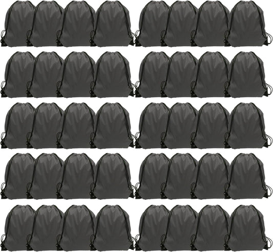 GoodtoU Drawstring Bags, Drawstring Backpacks Bulk Nylon Backpack Draw String Back Bag Cinch Sack Drawstring Gym Bag String Backpack for Sport, Traveling, Team (40Pcs, Grey)