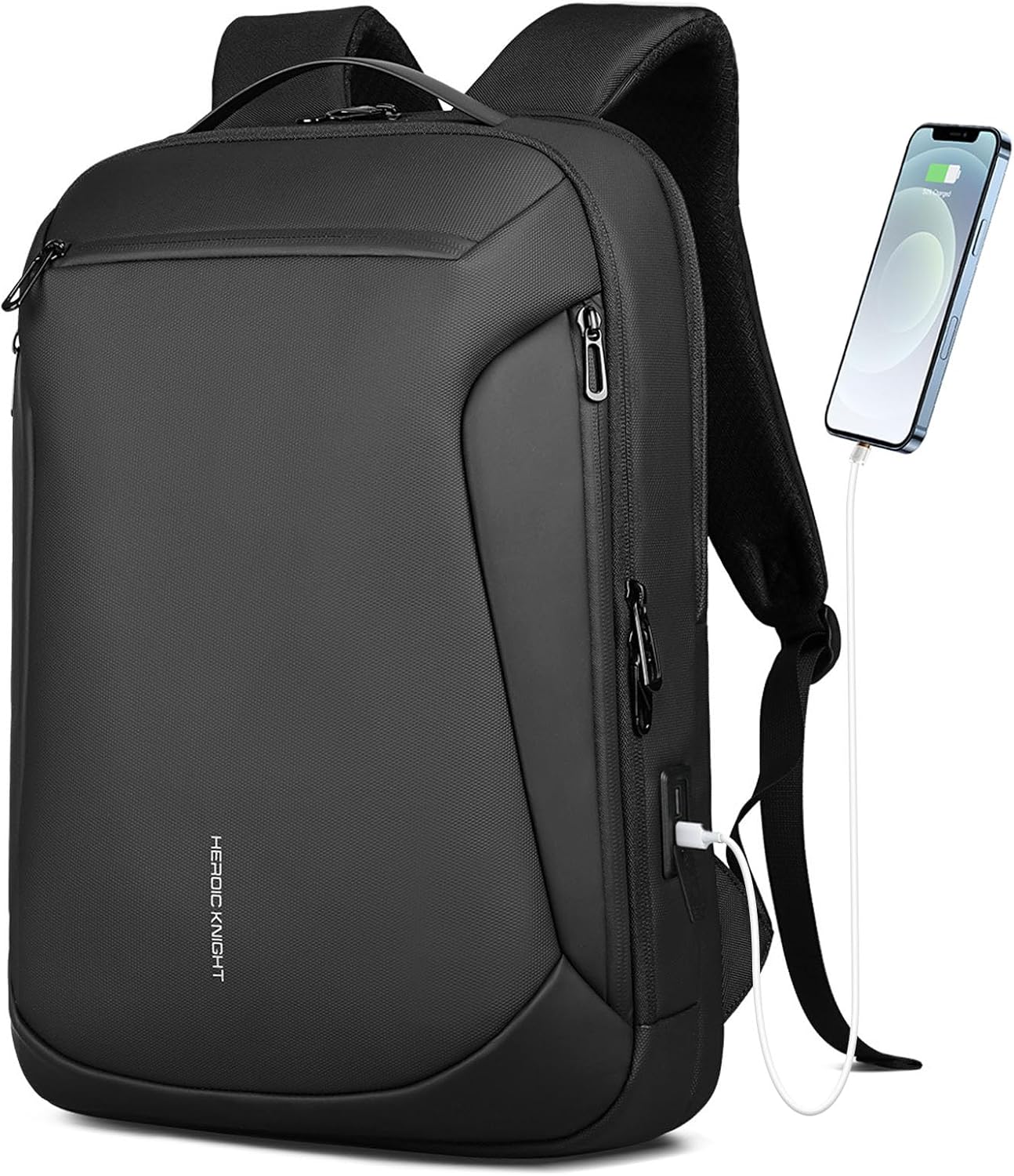 Laptop Backpack for Men,Slim Business Travel Backpack with USB Charging Port, Waterproof College Computer Office Work Bag Fits 15.6 Inch, Anti Theft High-Tech Casual Daypack Gift for Men Women, Black