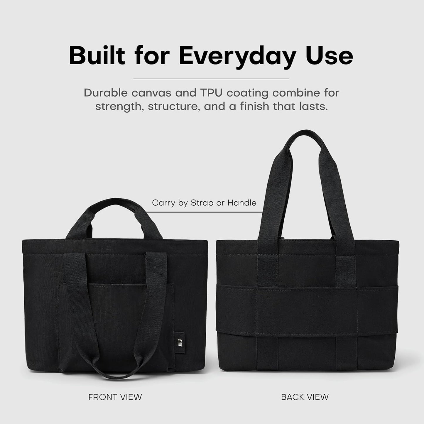 Everyday Large Tote Bag for Women with Laptop Sleeve, Pass-Through Band, Luggage Sleeve, Drink Bottle Holder, Simple Modern Tote Bag for Travel, Work, Commute & Daily Use - 22L - Black