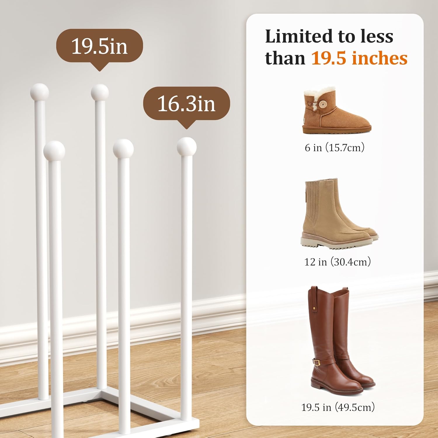 pickpiff Free Standing Shoe Racks - 19.5 Inch White Metal Boot Rack Organizer Tall Boots for Dorm