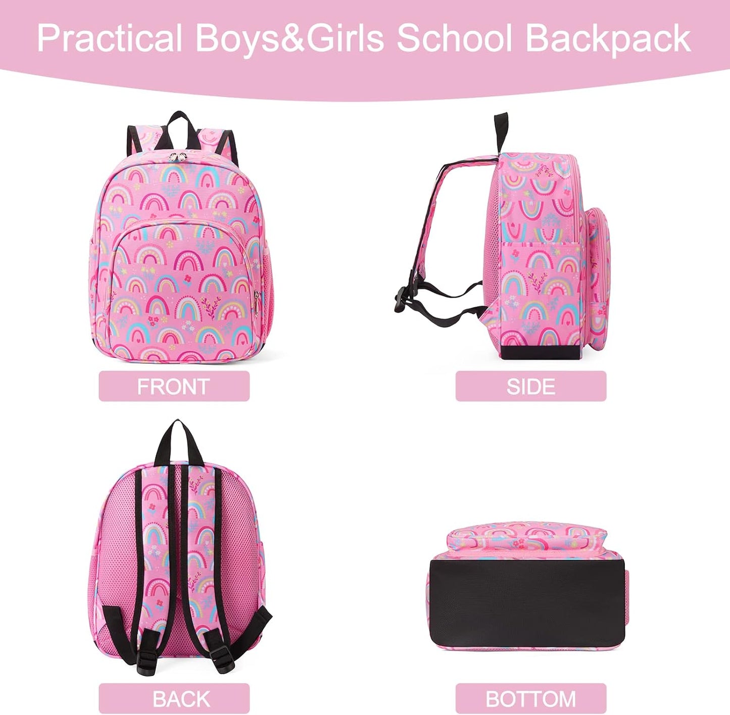 CLUCI Kids Backpack for Girls Toddler Backpack for Preschool Kindergarten Child Cute Daycare School Bookbag Travel Pink Rainbow