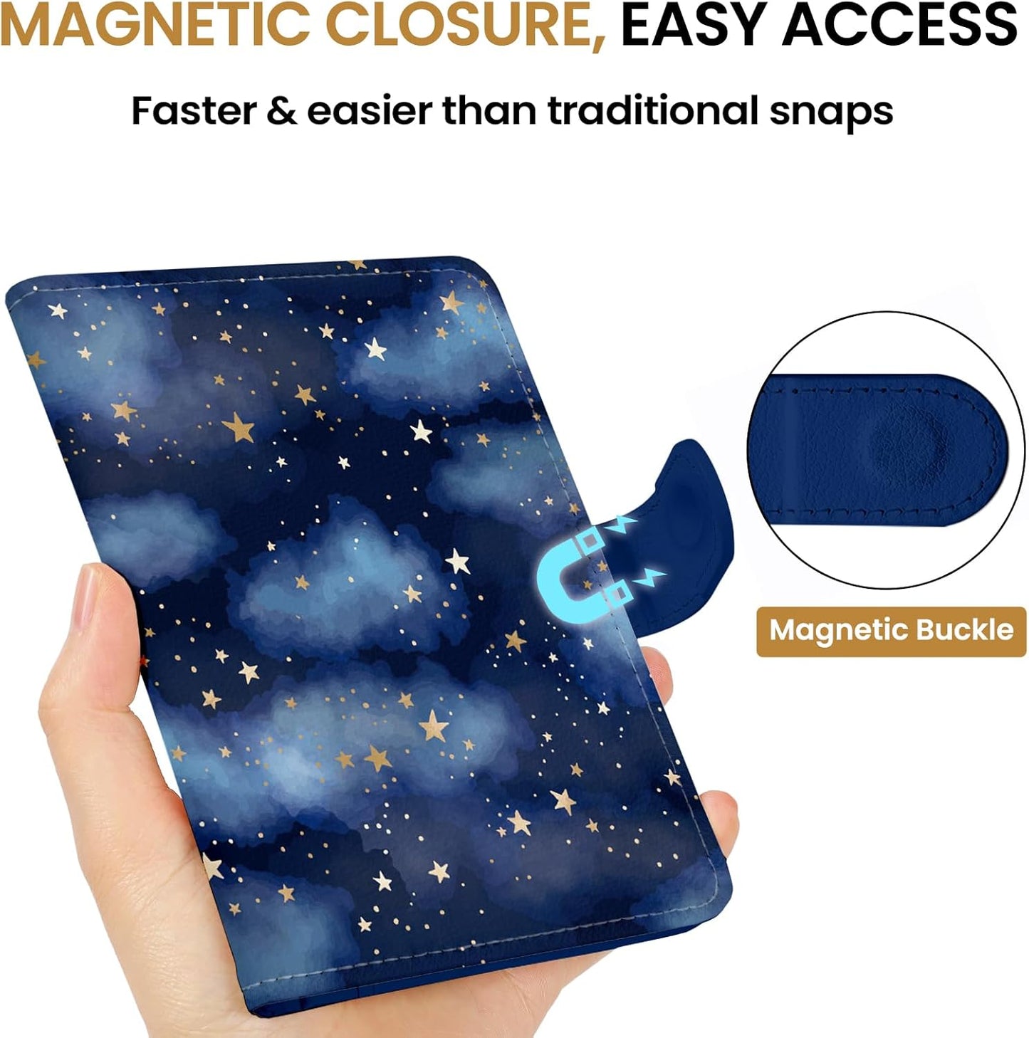 Passport Holder for Travel Essentials, RFID Blocking Leather Cover Wallet with Magnetic Closure