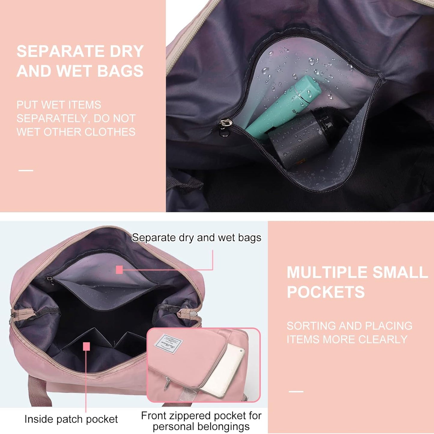Large Capacity Folding Travel Tote Bag, Oxford Fabric Waterproof Lightweight Foldable Travel Duffel Bag, Portable Expandable Travel Bag, Dry and Wet Separation Carry On Bag for Airplanes