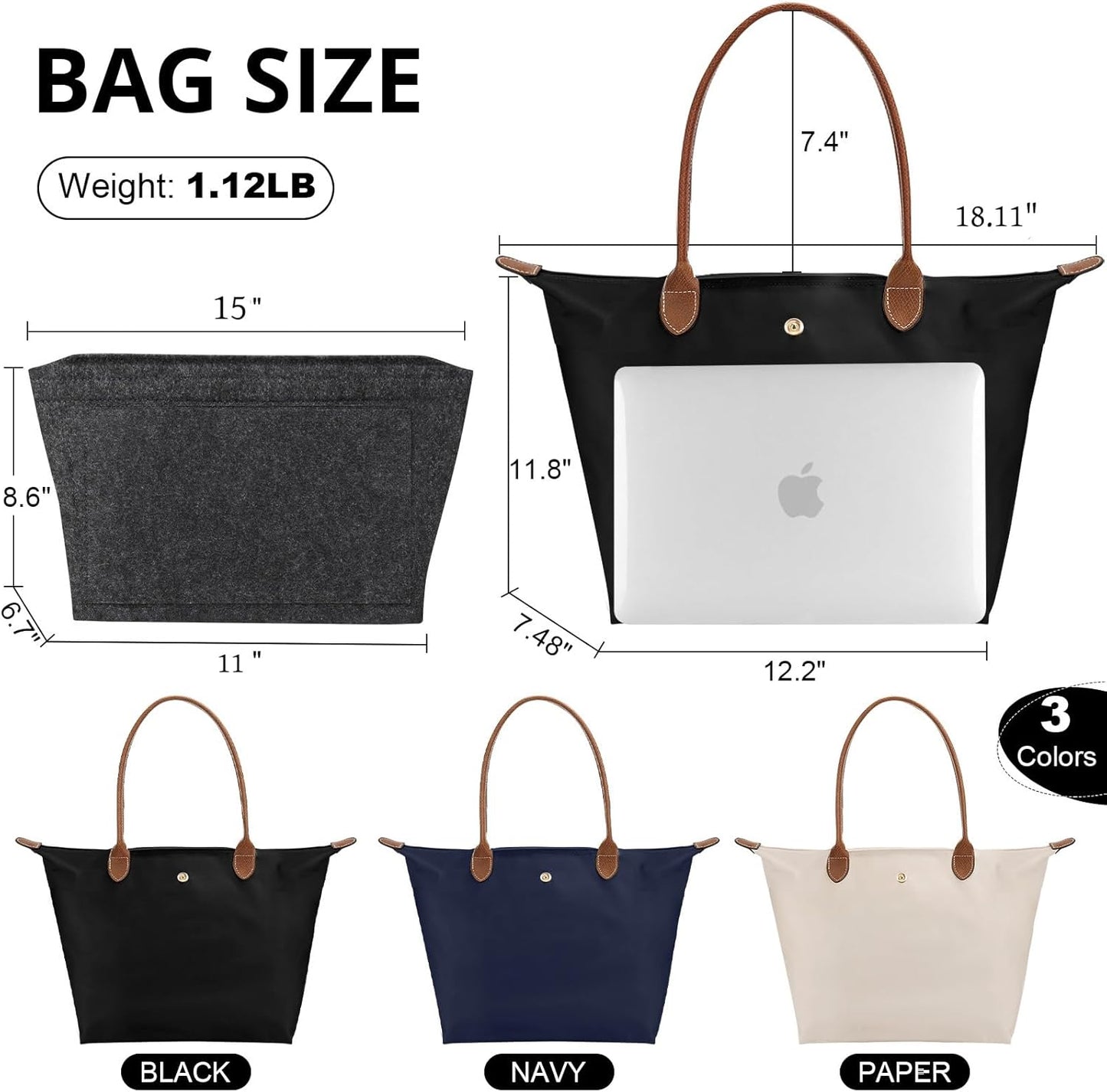 Tote Bag for Women with Purse Organizer Insert, Foldable Large Capacity Waterproof Nylon Bag for Travel, and Daily Use