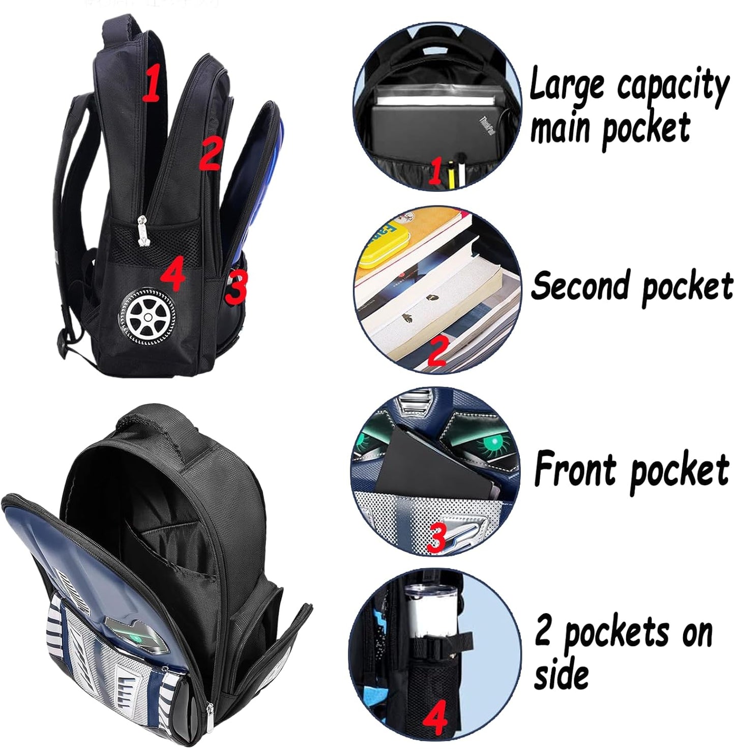 Kids Backpack for School, Boys Backpack with Lunch Bag and Pencil Case, Robot Backpack for Boys, Mochila Para Niños