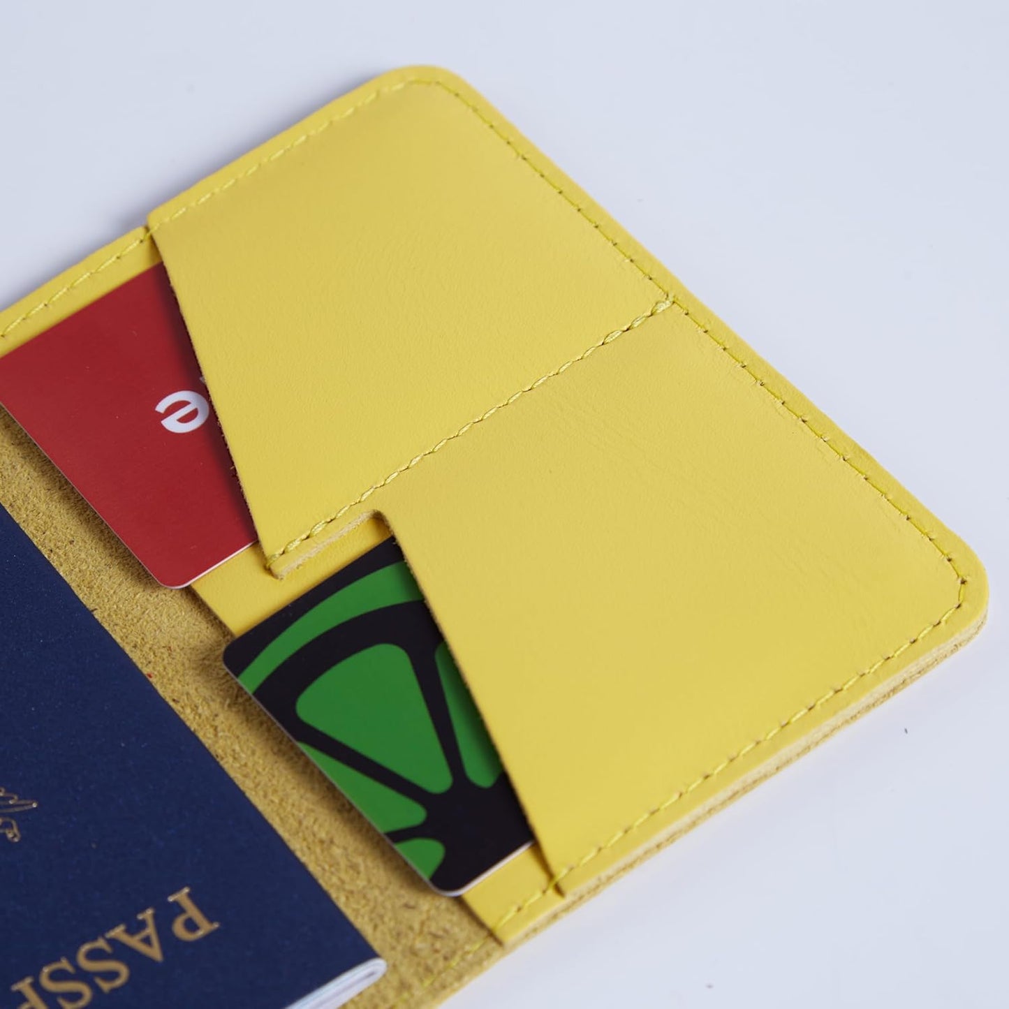 INCARNE US Passport Cover Clear - Travel Passport Wallet - Leather Passport Holder for Women Men Family with Card Slots & Note Compartmen - Sleeve Protector - Genuine Leather - Classic Yellow