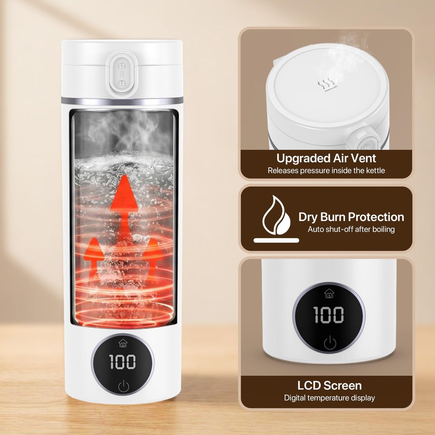Portable Travel Electric Tea Kettle,6 Preset Temp Plug-in Keep Warm,15 OZ Small Hot Water