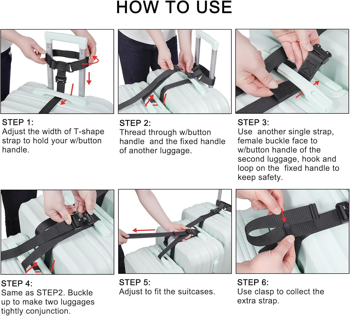 Vigorport Luggage Straps, Straps for Suitcase, Add A Bag Adjustable Attachment Accessories for Connect Your 3 Luggage Together(1.25'' Width M Size)