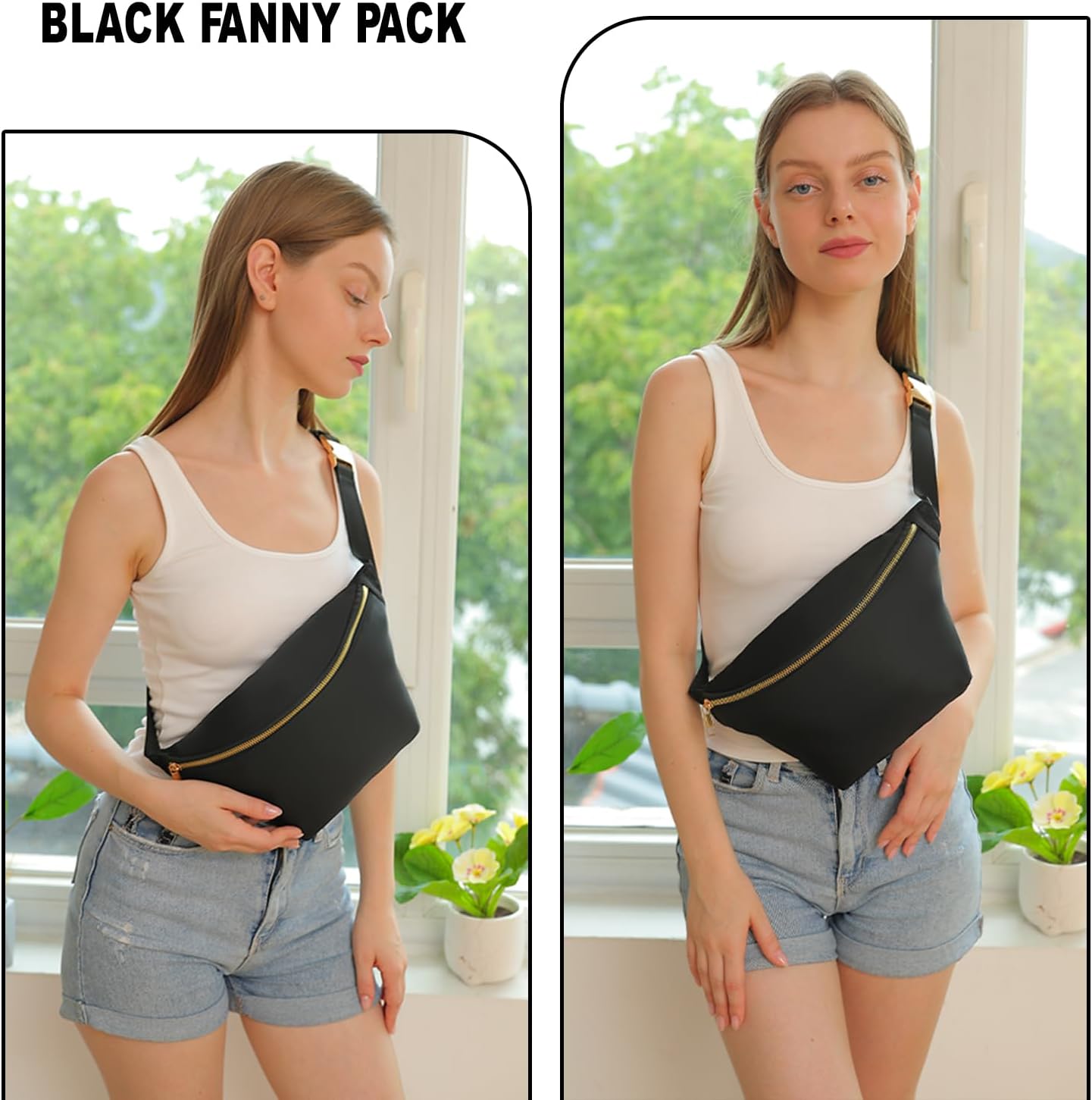 Fanny Pack Crossbody for Women Nylon Travel Waist Belt Bag (Black)