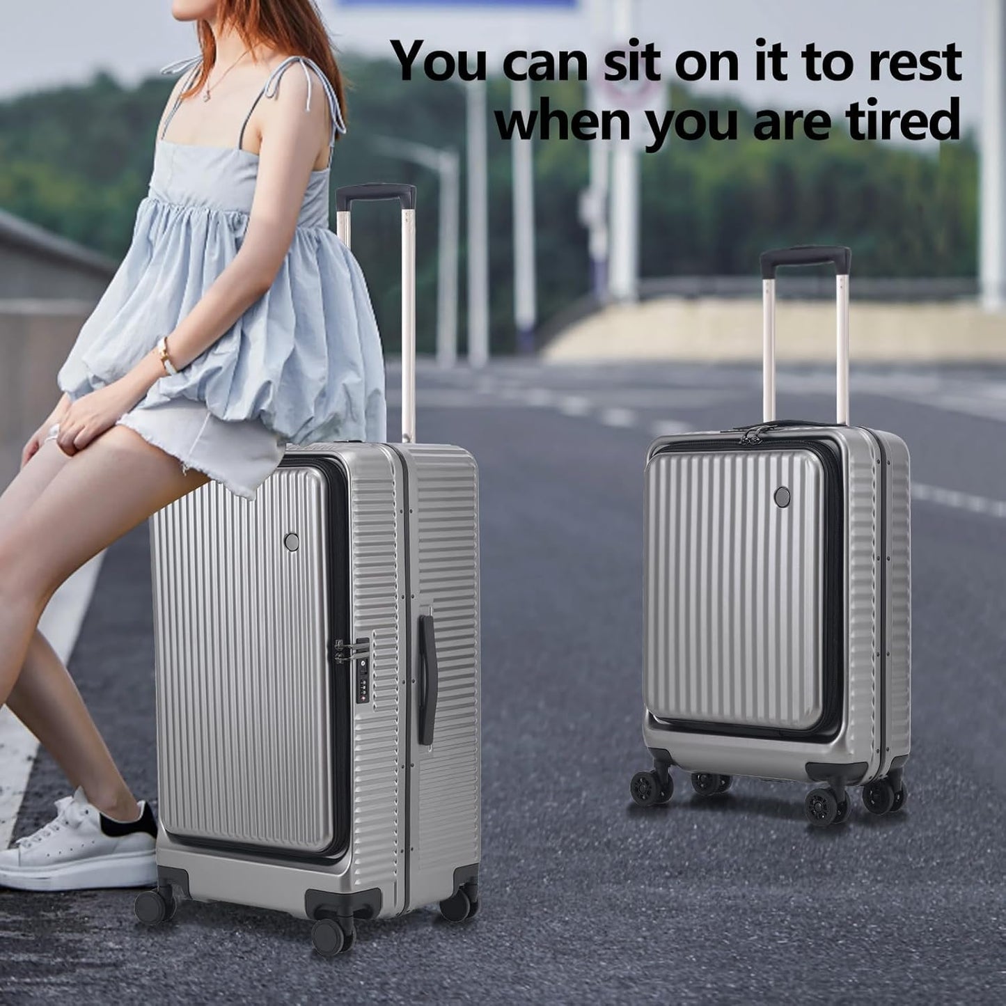 2 pieces 20/29 Aluminum Frame Carry On and Checked Luggage Set with Side Opening,Lightweight Hardshell ABS+PC Trunk Suitcase with TSA Lock,360° Universal Wheels & Adjustable Handle,Dark Gray