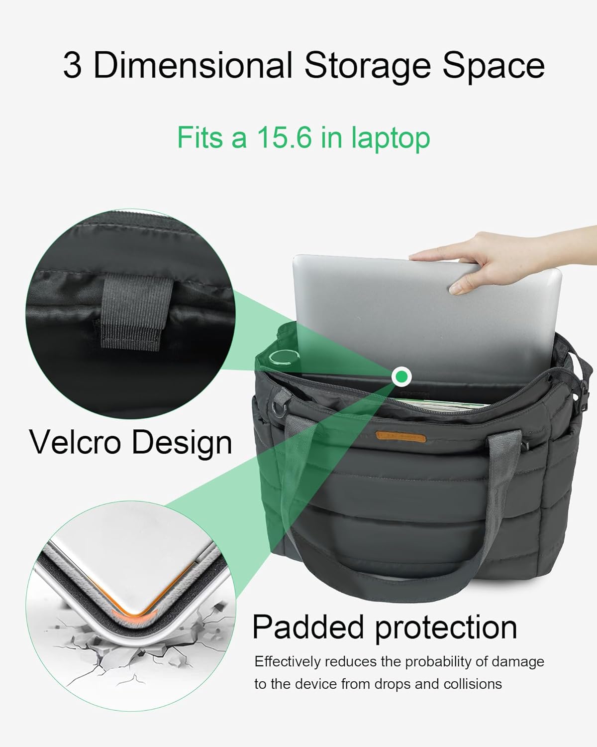 Tote Bag for Women, Quilted Puffer Work Bag for Nurse with 16" Laptop Pocket, Puffy Travel Shoulder Bag for School Gym