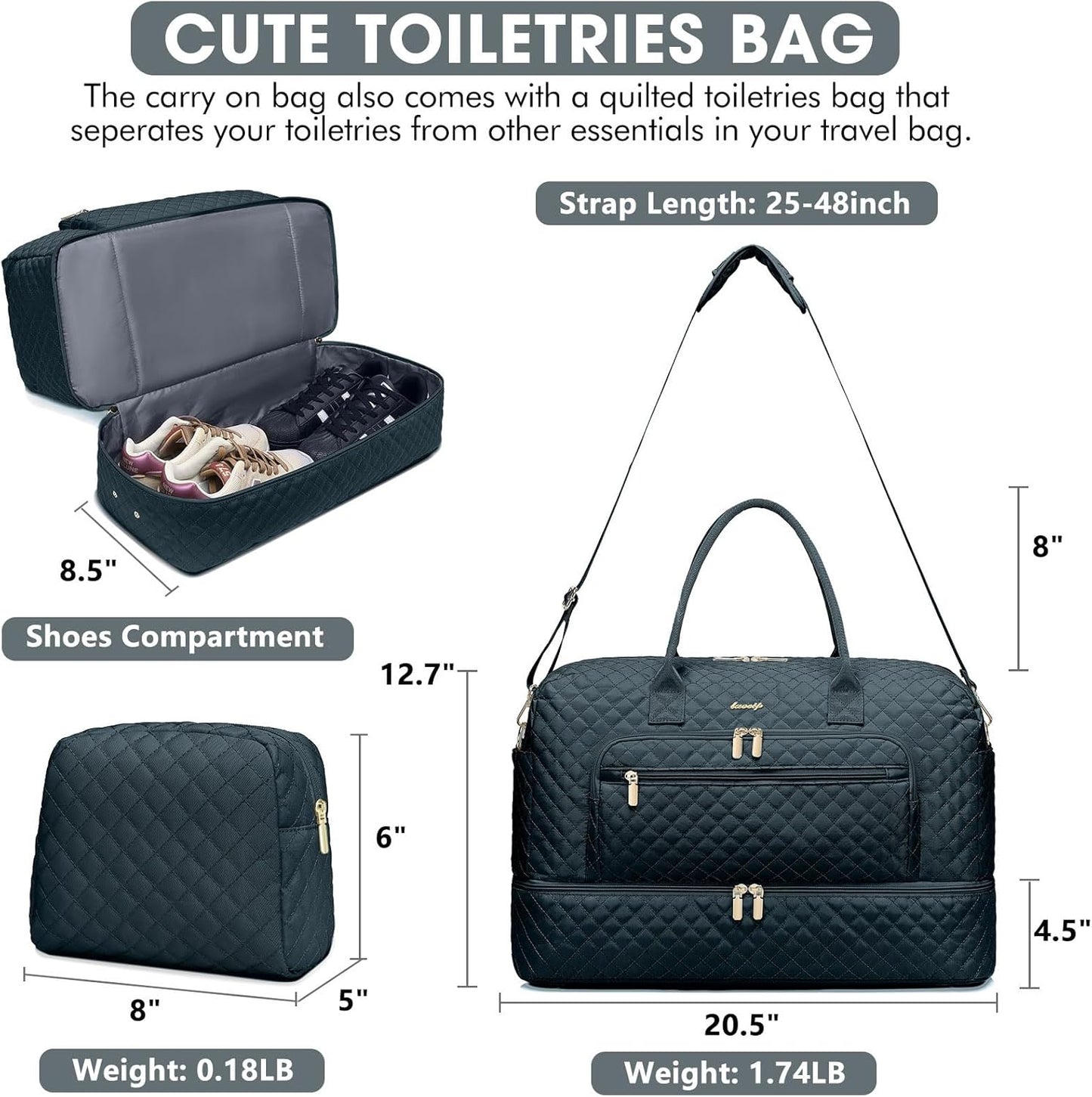 Travel Duffel Bags for Women with Shoe Compartment, Weekender Overnight Bag with Wet Pocket & Toiletry Bag, Carry On Personal Item Bag, Travel Tote Gym Bag, Hospital Bags for Labor and Delivery
