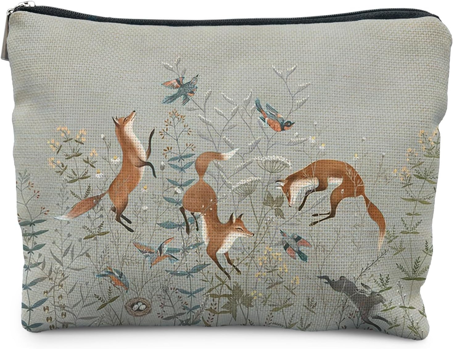 Fox Gifts for Women, Fox Wildflowers Makeup Bag, Forest Fox Cottagecore Cosmetic Bags Toiletry Bag