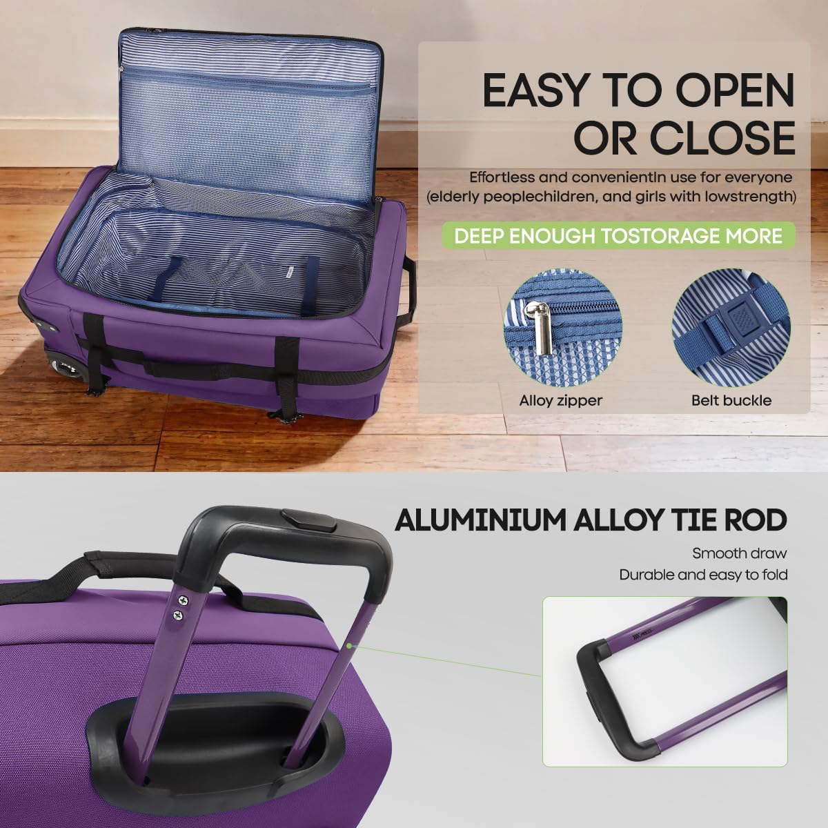 （20''/26''/30''）3-Piece Set,Luggage Sets 3 Piece,Rolling Duffle Bag w/Handle,Carry on Luggage Travel Duffle Bags for Man Women#Purple