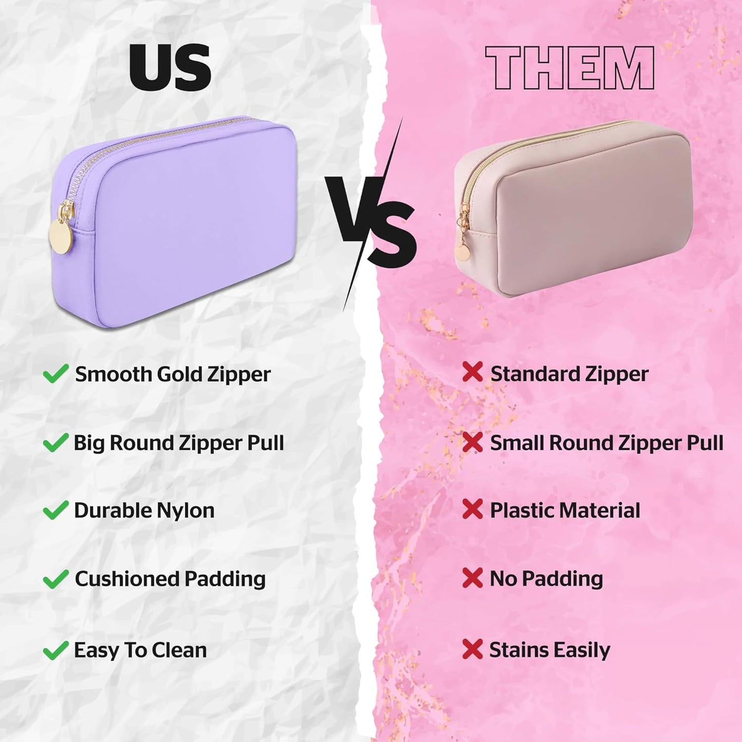 DANCOUR Nylon Makeup Bags for Women Large Preppy Travel Toiletry Pouch Cosmetic Bag Makeup Organizer