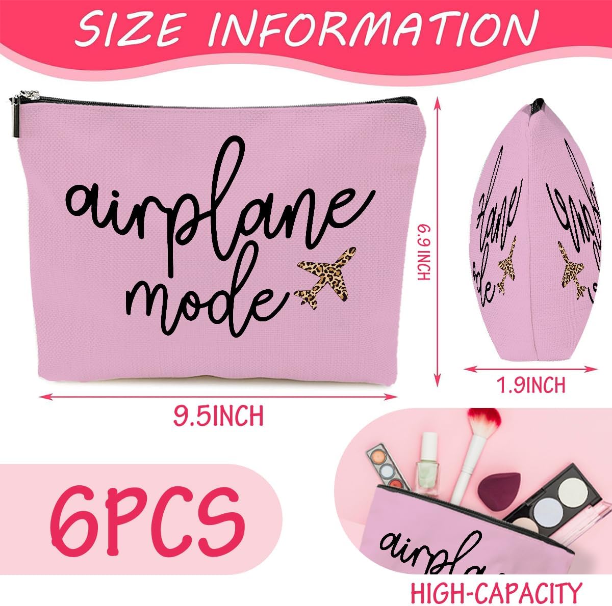 6PCS Pilot Gift Airplane Mode Makeup Bag flight attendant accessories flight attendant gifts airplane travel makeup bag Easter, Mother's Day, Nurses' Day, Christmas gifts for friends and sisters