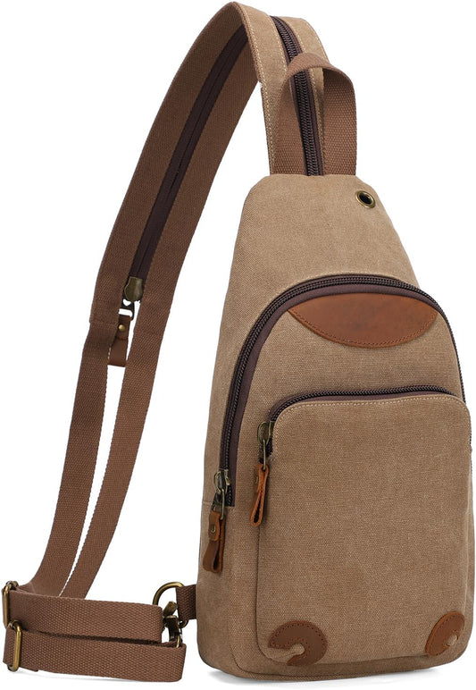KL928 Canvas Sling Bag Crossbody Backpack Shoulder Casual Rucksack for Men Women,Brown
