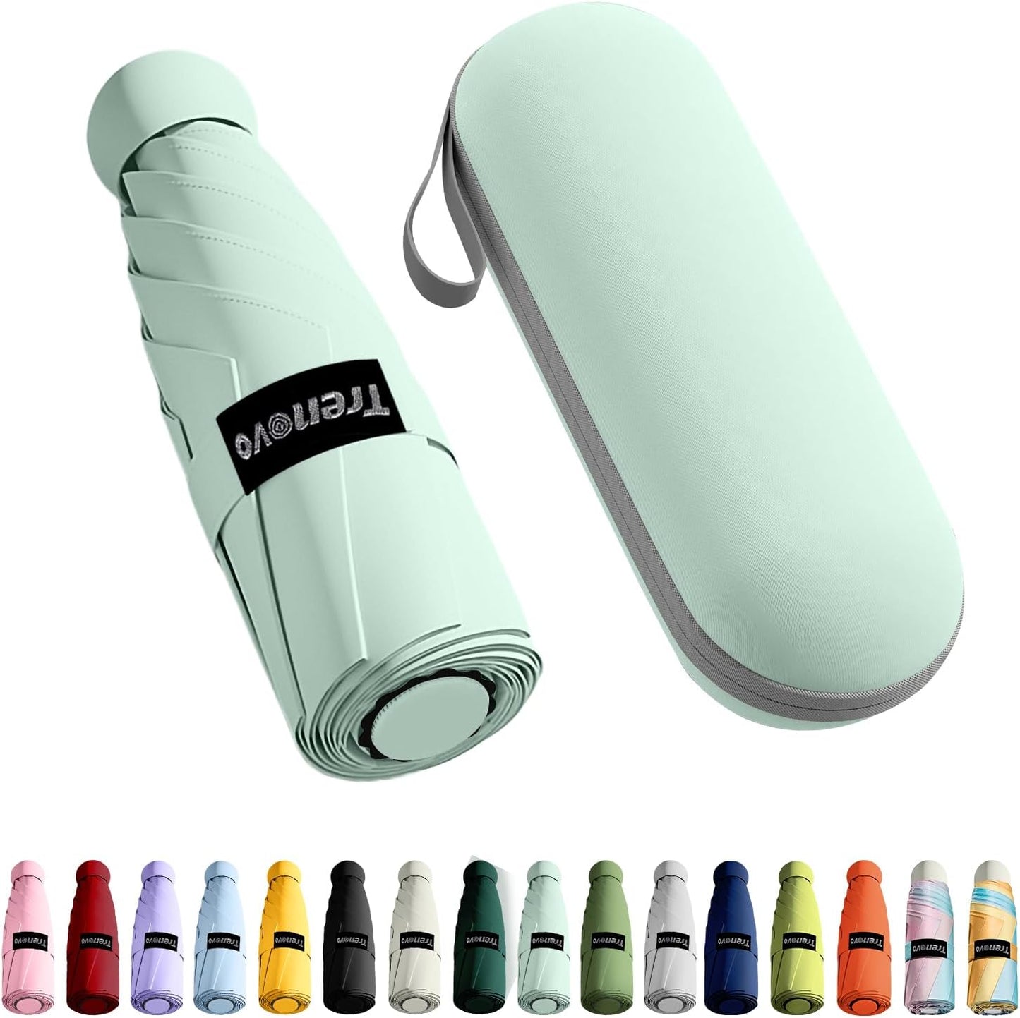 Travel Mini Folding Compact Umbrella with Case, 8 Ribs Lightweight Portable, Small Sun & Rain