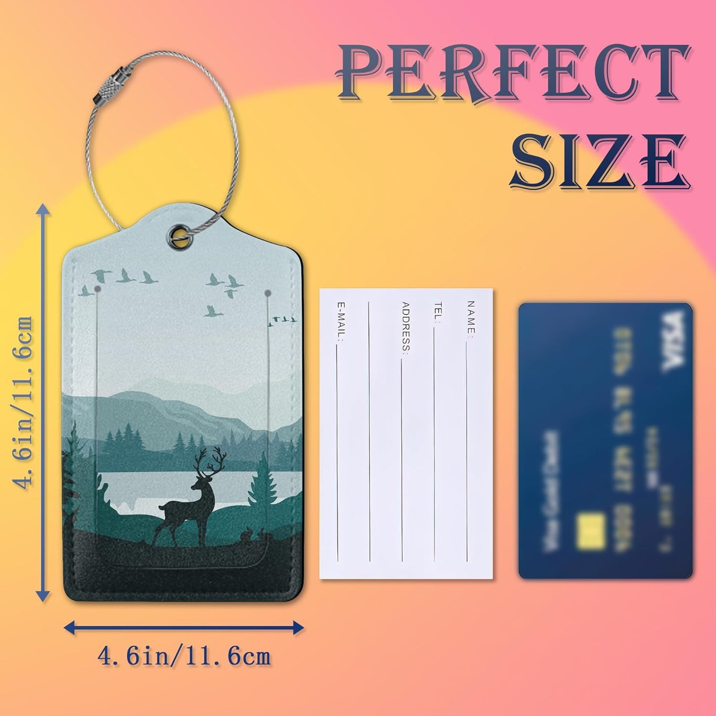 Luggage Tags for Suitcase,2 Pack Misty Forest Deer Leather Travel Cruise Luggage Tag with Privacy Flap,Name ID Label and Metal Loop for Women Girls Suitcase Backpack