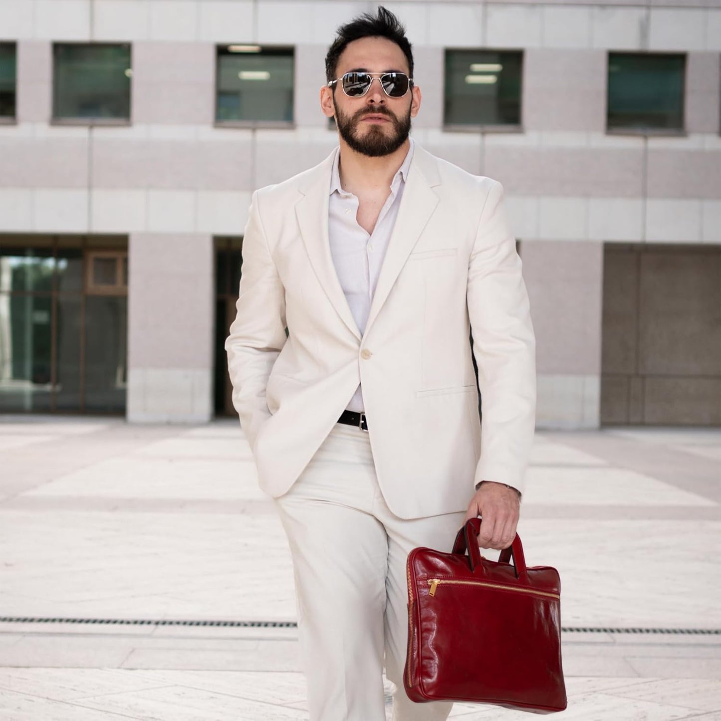 Time Resistance Slim Leather Briefcase - Italian Handmade Leather Computer Bag - Briefcase for Men and Women - Laptop Bag