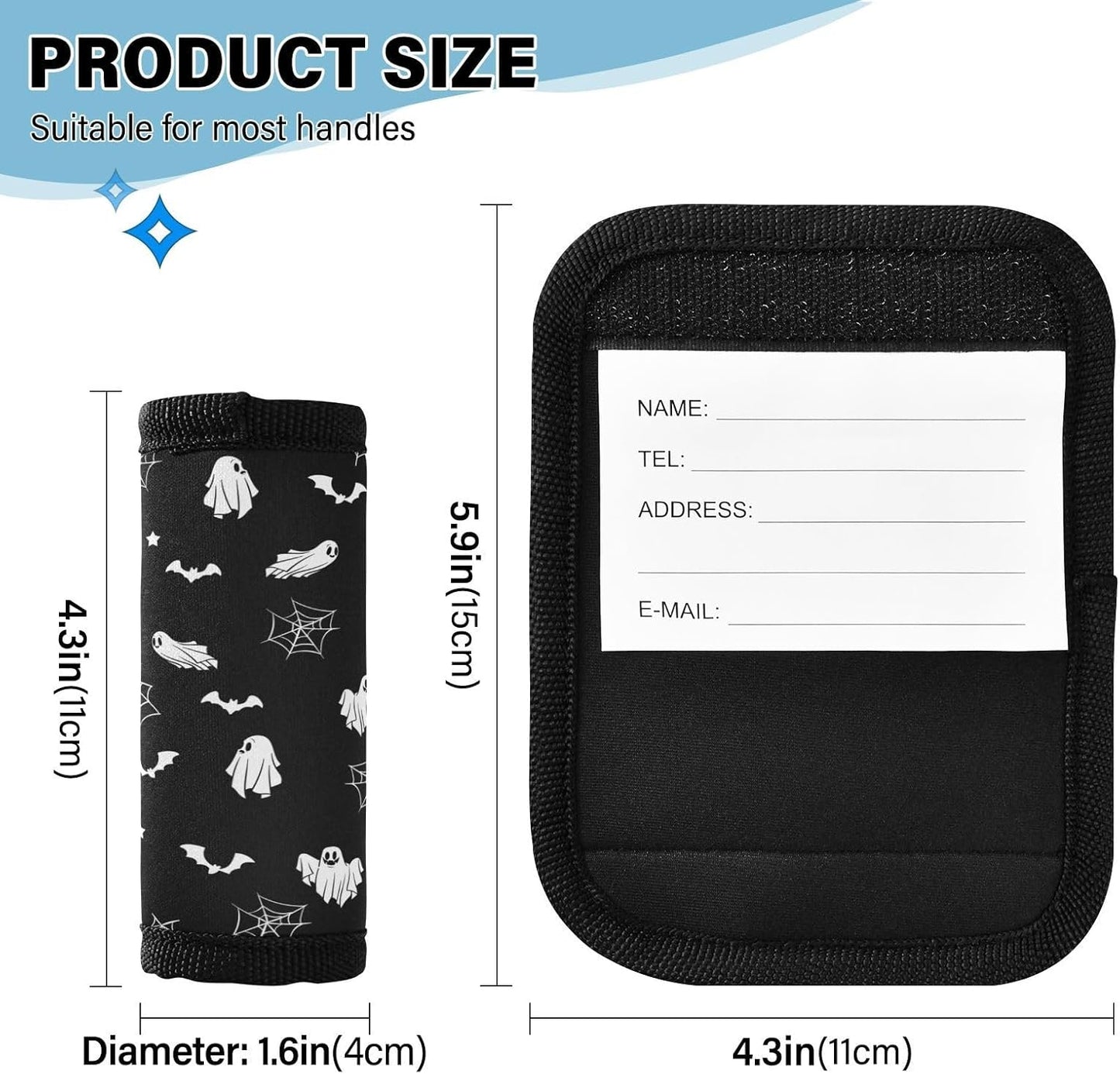 Happy Halloween 2 Pack Luggage Handle Wrap for Suitcase Luggage Identifier Travel Tags Handle Protection Sleeve Cover