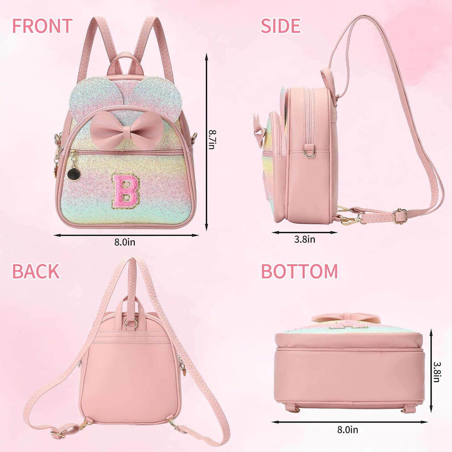 Christmas Birthday Gift for 2 3 4 5 6 7 8 9 10 Year old Girls Personalized Initial Mini Backpack Purse for Toddler Kids-Shine-B