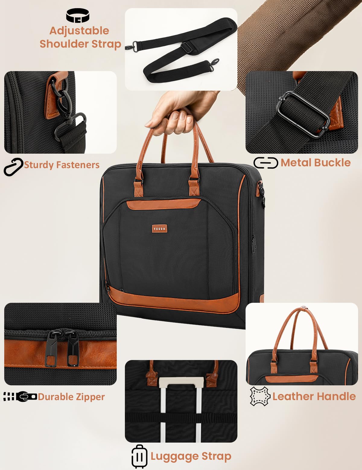 VUUDH Premium Garment Bag for Travel with Wet-Dry Compartment, Adjustable Shoulder Strap, and