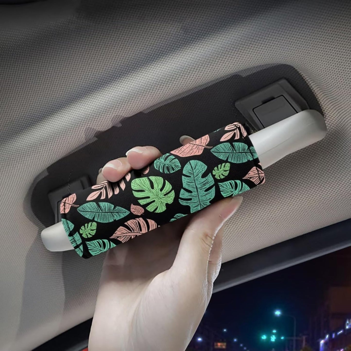 Palm Leaf Luggage Handle Wrap Grip for Suitcase,2 Pack Luggage Identifiers Marker Soft Trolley Case Grip Cover Set Leaf Print