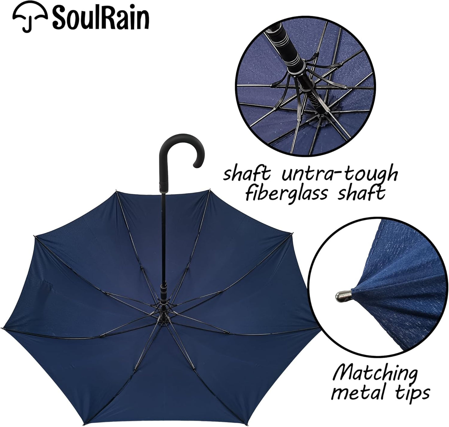 SoulRain 50 Inch Large Stick Umbrella Windproof Automatic Open Oversized J Handle Umbrellas for Men and Women Unbreakable Strong Travel Golf Umbrella