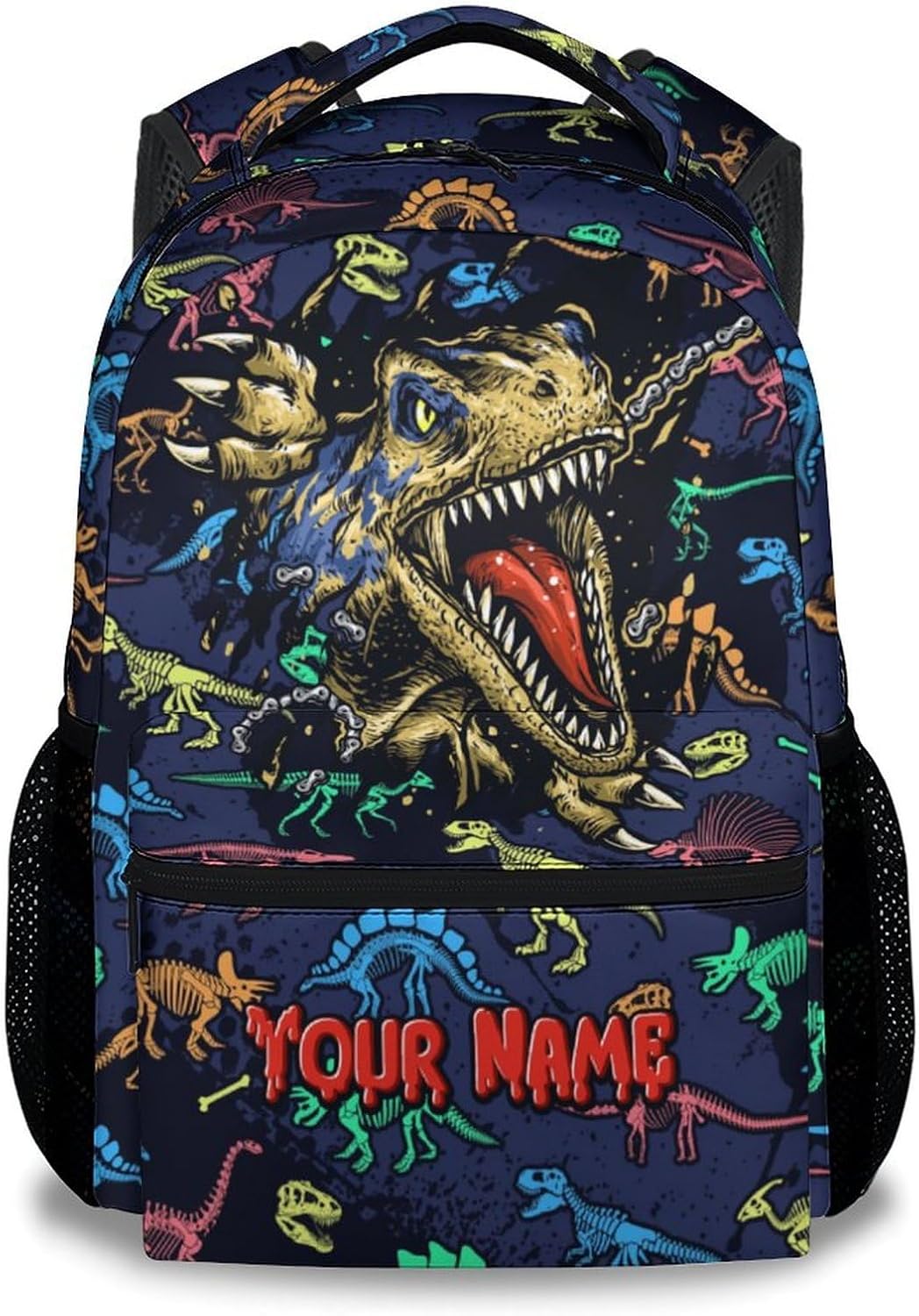 Boys Backpack - Personalized Cool Dinosaurs Bookbag for School, Travel - 17 Inch Custom School Bag for Kids