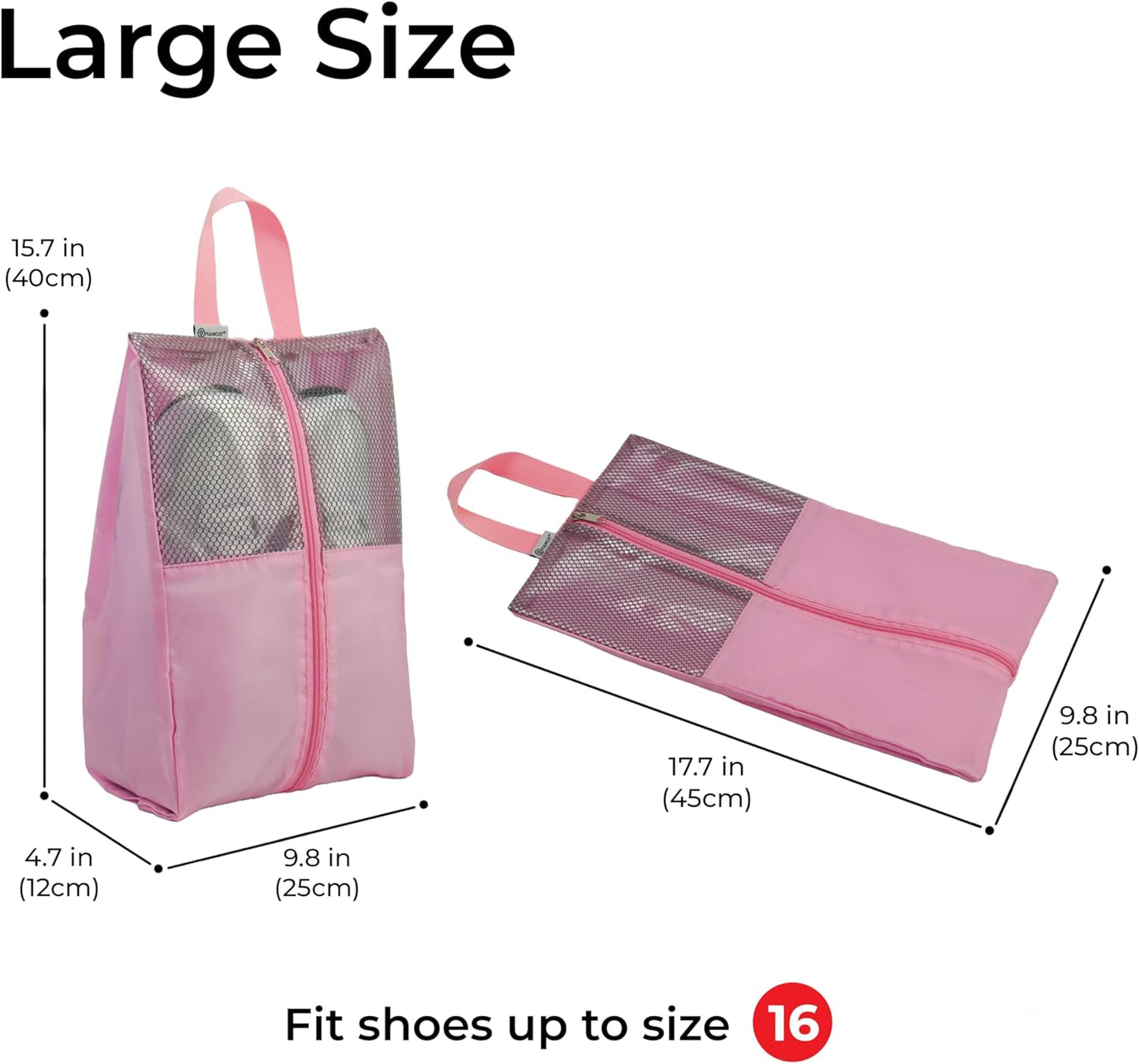 Shoe Bags For Travel, Used As For Storage or Shoe Travel Bag, Featuring Waterproof Nylon Sneaker Bag. (Light Pink, 2 Pack, Large)