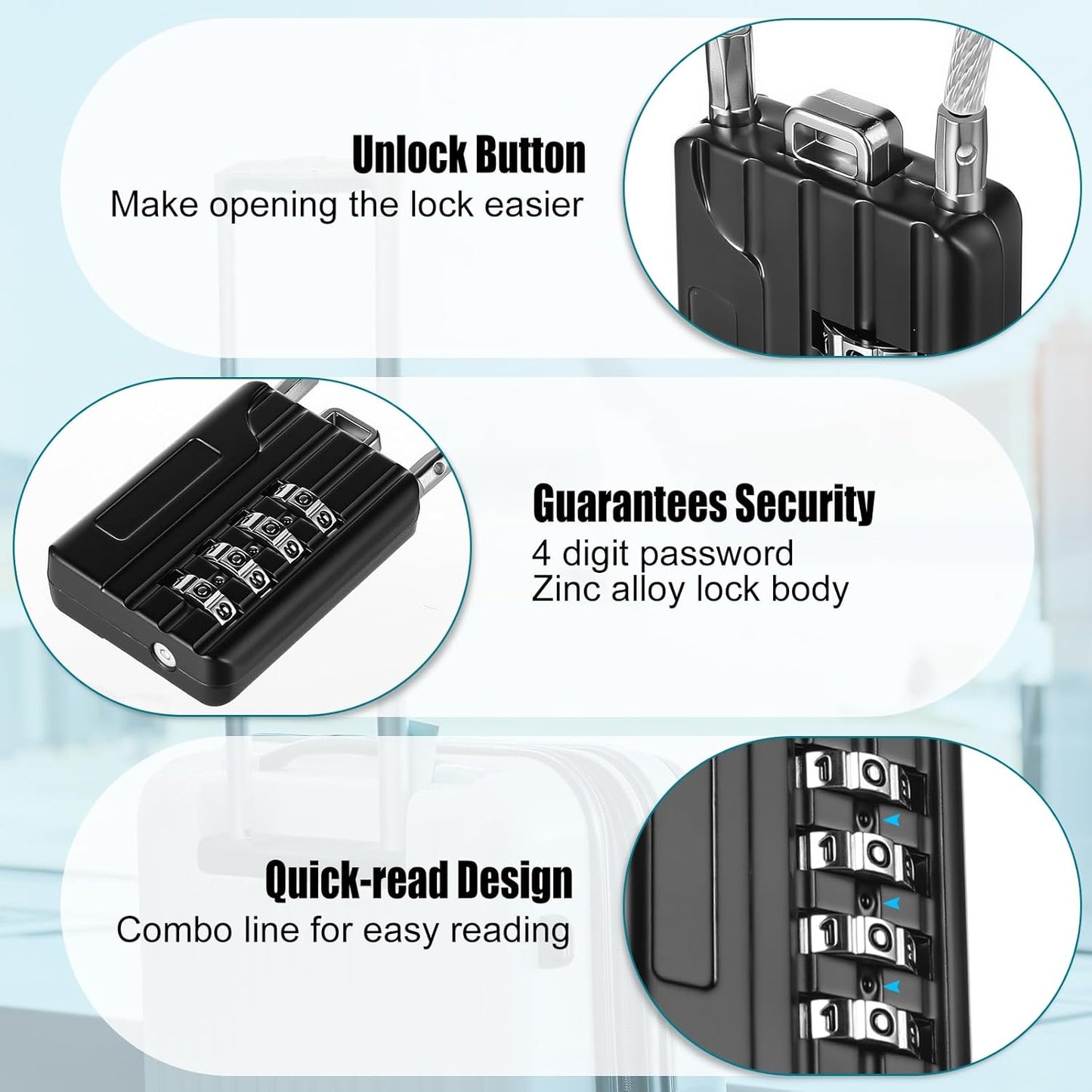 Moxweyeni 16 Pack Luggage Combination Lock 4 Digit Cable Padlock for Gym Padlock Waterproof Resettable Padlocks for Travel Suitcase Backpack School Gym Cabinet (Black)