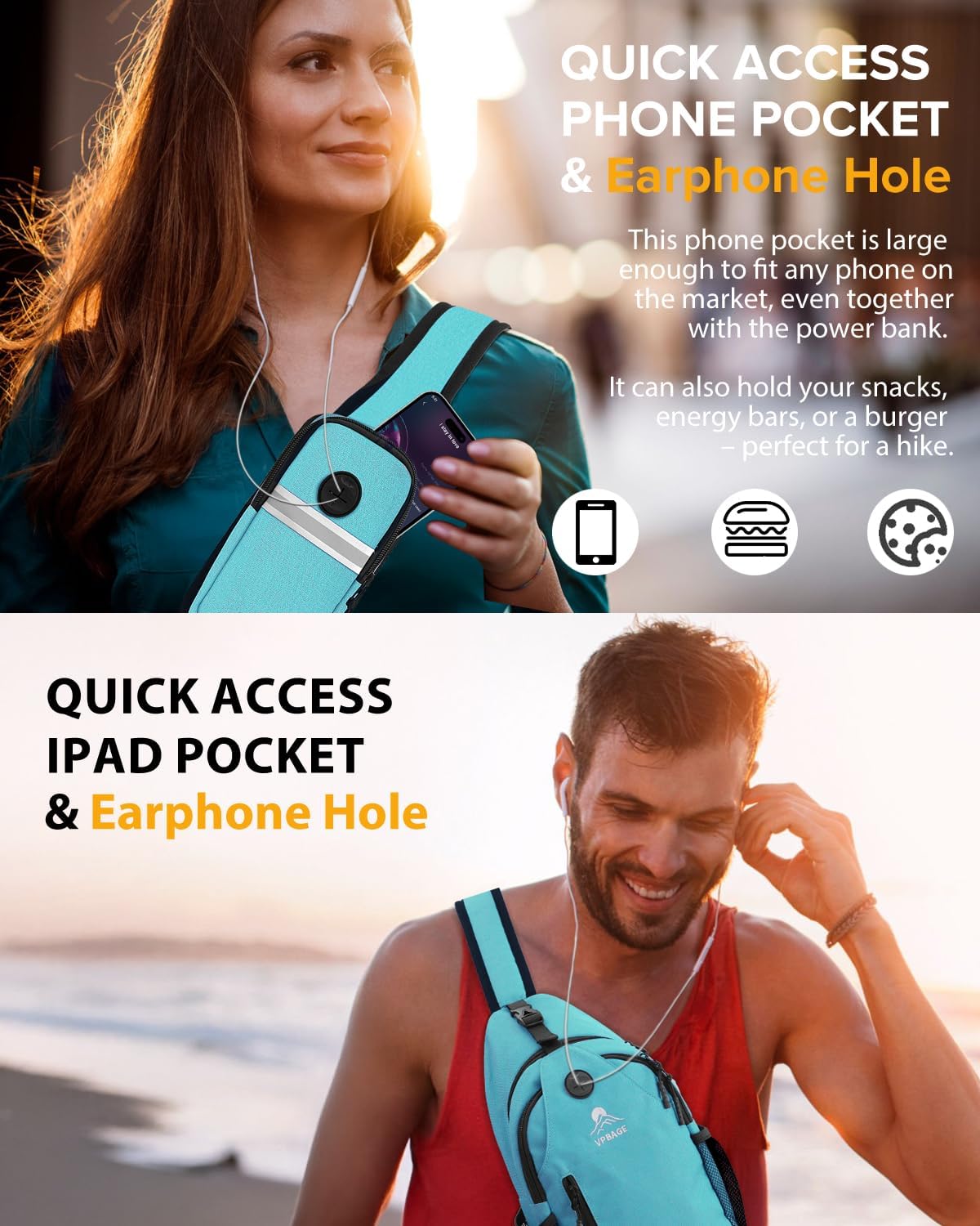 Sling Bag, Crossbody Bag for Men, Cross Body Hiking Backpack, Travel Daypack, Chest Pack with Chest Phone Holder