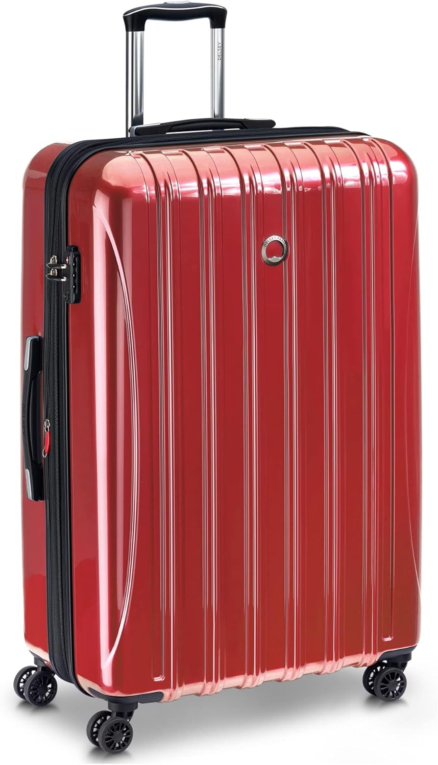 DELSEY PARIS Helium Aero Hardside Expandable Luggage with Spinner Wheels, Brick Red, Checked-Large
