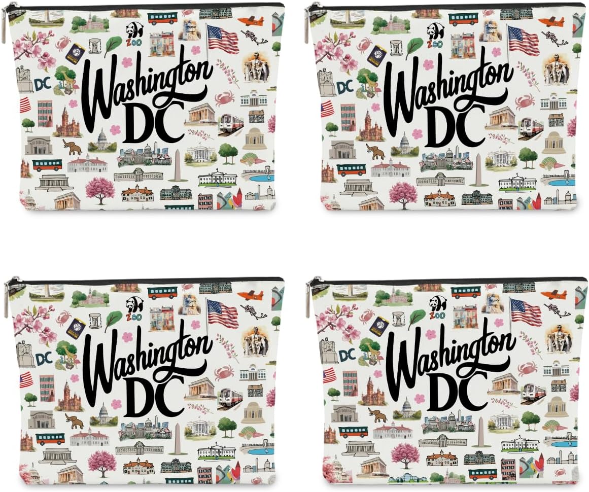 4PCS Washington DC Themed Makeup Bag Washington dc Souvenirs Gift for Women, Best Friend, Sister