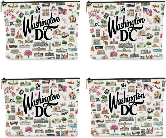 4PCS Washington DC Themed Makeup Bag Washington dc Souvenirs Gift for Women, Best Friend, Sister - Travel Friendly Cosmetic Bag, Birthday Christmas Present