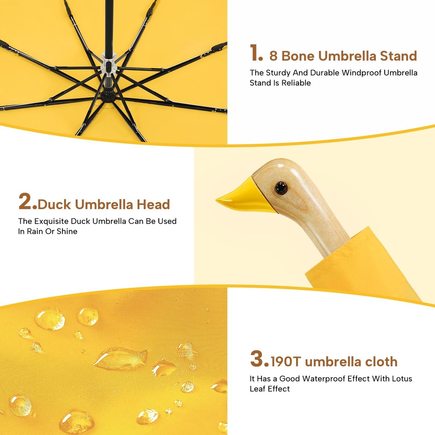 LEAGERA Compact Small Umbrellas for Rain&Sun, Cute Design Duck Head Umbrella for Girls Gifts, 8 Ribs Folding Umbrella with Wooden Handle