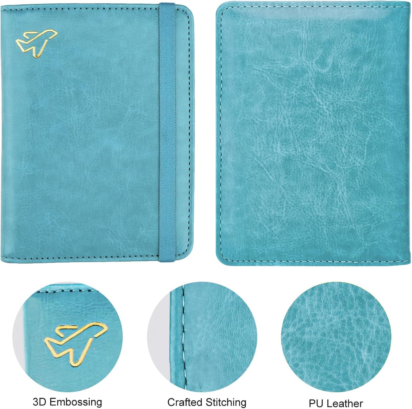 WALNEW Passport Holder for Travel, RFID Passport Cover Wallet for Women Men, PU Leather Passport Book Card Holder Case with Pen, Travelling Essentials for Flying