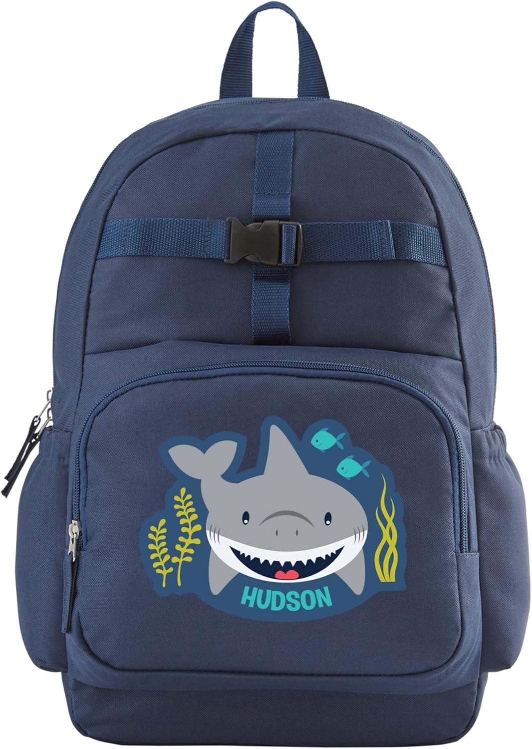 Let's Make Memories Kids Backpack for School - Personalized Back to School Supplies - Bookbag with Optional Lunch Box - Blue - Shark