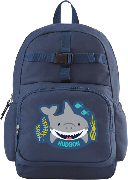 Let's Make Memories Kids Backpack for School - Personalized Back to School Supplies - Bookbag with Optional Lunch Box - Blue - Shark