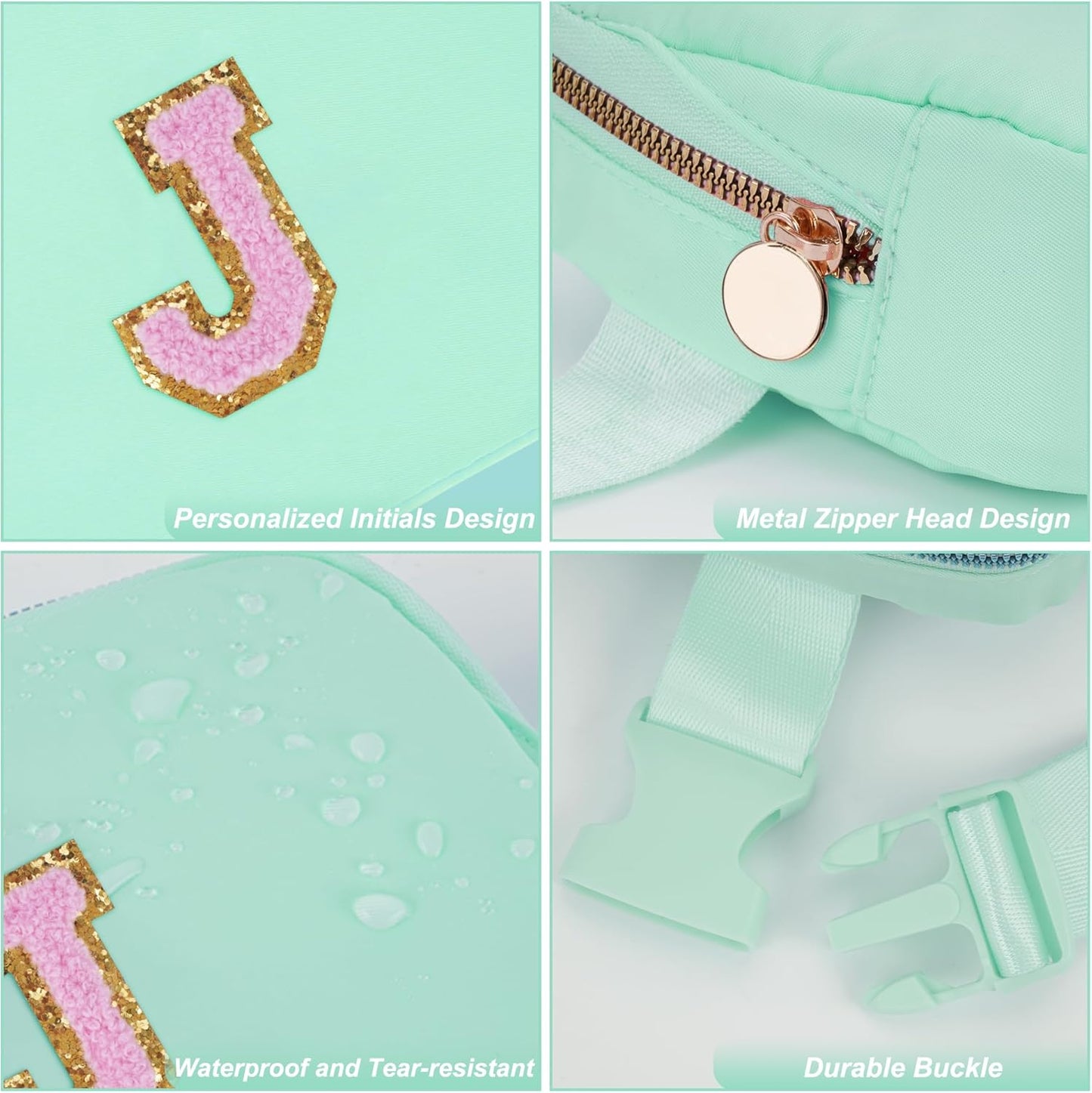 Belt Bag Fanny Pack Crossbody Bags with Initials Letter Patch Cute Stuff Birthday Gifts for Teenager Girls Trendy Stuff for Teens | Light Green,J