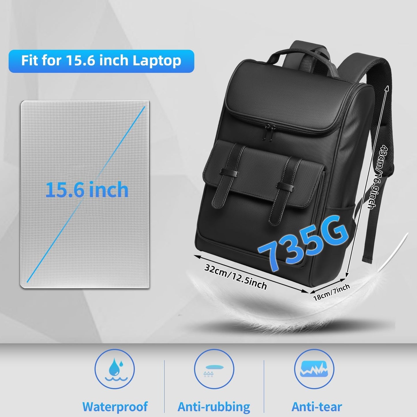 Vintage Laptop Backpack for Men & Women - 15.6 Inch Travel Backpack - Waterproof Business & College Backpacks - Casual Daypacks for Work & Office